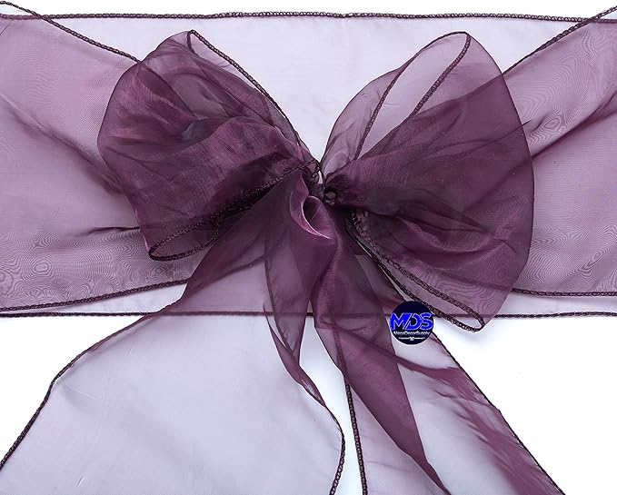 MDS Pack of 150 PCS Organza Chair Sashes Wider Dining Chair Bows Ribbon Tie Back for Wedding Party Birthday Bridal Shower Reception Event Banquet Home Chair Cover Decoration - Plum