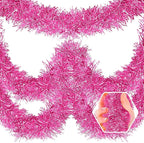 50 Feet Christmas Foil Fringe Banner Metallic Tassle Garland Metallic Backdrop Parade Floats Shiny Hanging Ceiling, Valentine's, Wedding, New Year Party Decorations(2" x 50', Pink)