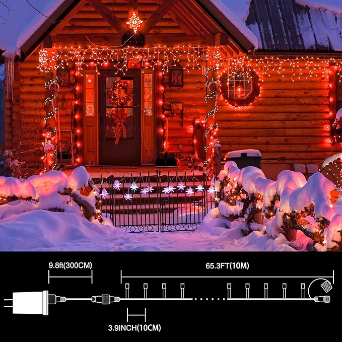 LAMPHOME 33ft Christmas Decorative Mini Lights, 100 LED Transparent Wire Fairy Starry String Lights Plug in, 11 Lighting Modes, for Indoor Outdoor Xmas Tree Wedding Party Decoration (red)