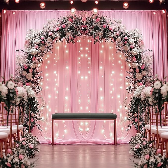 20ftx14FT Wrinkle Free Pink Backdrop Curtain, 4 Panels 14FT Height Pink Wedding Backdrop Drapes, Silky Polyester Back Drop Cloth for Birthday Photography Background Party Backdrop Draping