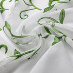 VISIONTEX Embroidered Green Sheer Voile Curtains, Leaves Embroidery Faux Linen Rod Pocket Window Drapes for Living Room and Girls Bedroom 54 x 95 Inch, Set of 2 Curtain Panels