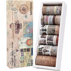 24 Rolls Vintage Washi Tape Set, Antique Car Buildings Map Stamp Stripe Writable Aesthetic Washy Decorative Tapes for Scrapbooking, Junk Journal Supplies, Bullet Journaling 5-75mm Wide (3m Long)/Roll