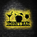Custom Metal Bar Sign with LED Light Personalized Bar Theme Cocktail Metal Sign, Bar Theme Sign Wall Art Beack Bar Pub Decor Tiki Bar Decor