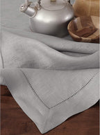 Solino Home Soft Grey Linen Tablecloth 60 x 120 Inch - 100% Pure Linen Hemstitch Table Cloth for Rectangle Tables - Classic Hemstitch, Machine Washable Tablecloth for Fall, Thanksgiving, Christmas