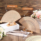 Qunclay 60Pcs Wooden Hand Fans Folding Wedding Fans for Guest Chinese Hollow Pattern with White Tassel and Gift Bag for Wedding Bridal Shower Birthday Party Favors Gift and Home Decor(Mixed Style)