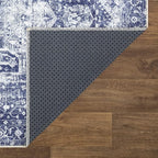 Bloom Rugs Washable Non-Slip 10 ft Runner - Blue/Ivory Traditional Runner for Entryway, Hallway, Bathroom, and Kitchen - Exact Size: 2.5' x 10'
