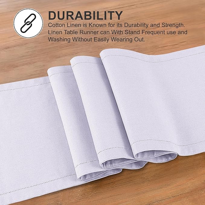 Ruvanti Linen Table Runner 36 Inches, Classic Hemstitch, Washable, Reusable, Non-Slipping, Stain Resistant- Perfect for Parties, Weddings, Dinners, Thanksgiving, Christmas, Indoor use – Lavender Grey