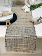 Chardin home Natural Jute Table Runner 13x108 Inch – Vintage Boho Rustic Table Decor – Handwoven Long Table Runner in Natural Jute and Black – Farmhouse Dining or Console Table Accent