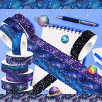 12 Rolls Starry Sky Washi Tape Set, Vintage Washi Tape Decorative Paper Stickers Decorative Tape for Craft,Galaxy Art Scrapbook,DIY Journal Set,Planner,Gift Wrapping,Party Decor