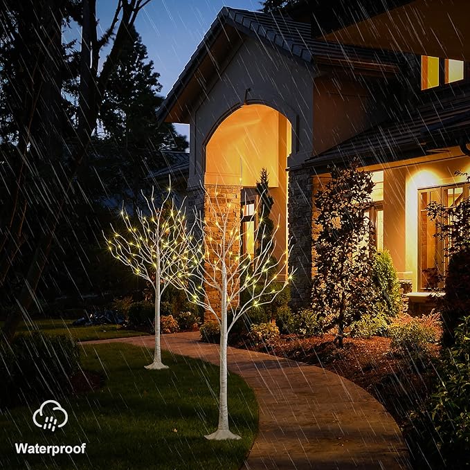 LIGHTSHARE 6 Feet 72L LED Birch Tree Lights, Pack of 2, Warm White, for Holiday Party and Christmas Decoration, Indoor and Outdoor Use