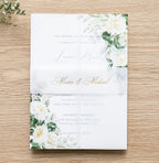PONATIA 50 PCS Vellum Jackets for 5x7 Invitations- 135gsm White Floral Printed Vellum Sleeves, Quinceanera Wedding Invitation Cards Wraps, Green Flower Transparent Jacket