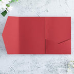 20 PCS Red Tri-fold Laser Cut Wedding Invitation Pockets for 5x7 Wedding Cards Bridal Shower Engagement Quinceanera Invitation