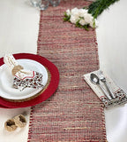Chardin home Natural Jute Table Runner 13x72 Inch – Vintage Boho Rustic Table Decor – Handwoven Table Runner in Natural Jute and Red – Farmhouse Dining or Console Table Accent
