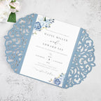 20Pcs Dusty Blue Laser Cut Invitation Cards With Blank Inner Sheets for Wedding Cards Bridal Shower Engagement Quinceanera Invitation (No Envelopes)