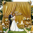 Dark Gold Glitter Backdrop Curtain for Parties Wedding,10Ft x 10Ft Satin Shimmer Photo Backdrop,Non-Wrinkle Sparkle Drapes for Backdrop,Back Drop for Photography, Birthdays,Weddings,Prom