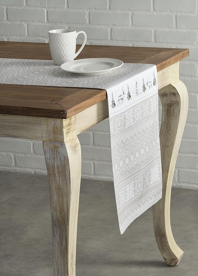 Maison d' Hermine Table Runner 100% Cotton Single Layer Table Runners 36 inches Long Decorative for Home Kitchen Dining Party Baby Shower Wedding Bridal Shower (Cozy Christmas, 14.50" x 36")