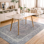 Bloom Rugs Washable Non-Slip 5' x 7' Rug - Blue/Steel Gray/Beige Traditional Medallion Area Rug for Living Room, Bedroom, Dining Room, and Kitchen - Exact Size: 5' x 7'