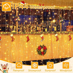 Ollny Curtain Lights 6.6x6.6ft, 200 LED String Lights with Remote 8 Modes Dimmable Timer, USB Power Fairy Light for Bedroom Backdrop Indoor Wall Window Wedding Decor, Warm White