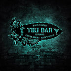 Personalized Tiki Bar Decor LED Tin Metal Sign Wall Art, Backyard Grill Pool Area Decorations, Poolside Tiki Bar Beach House Gifts