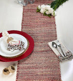 Chardin home Natural Jute Table Runner 13x108 Inch – Vintage Boho Rustic Table Decor – Handwoven Long Table Runner in Natural Jute and Red – Farmhouse Dining or Console Table Accent