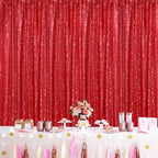 Red Curtains Birthday Sequin Backdrop, 3 Pack 2ft x 8ft Party Photography Background Drapes Christmas Decorations