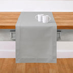 Solino Home Cotton Linen Light Grey Table Runner 120 Inches Long - Hemstitch 14 x 120 Inch Table Runner for Fall, Autumn, Thanksgiving, Christmas, Holiday