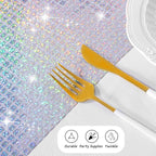 Durony 2 Pack Disco Table Runner 11 x 108 Inch Mirror Silver Laser Glitter Foil Cover With Sparkle Sequin for Bachelorette, 70s, Cowgirl Party Decorations
