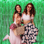 4 Pack Green Fringe Curtain Backdrop, 3.2Ft x 6.6Ft Metallic Tinsel Foil Fringe Streamers Background for Photo Booth Birthday Wedding Baby Shower Carnival Easter Mother’s Day Party Decorations