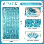 Jutom 6 Pieces 3.3 x 6.6 ft Wavy Tinsel Foil Fringe Curtains Foil Fringe Streamer Backdrop Party Curtain for Sea Mermaid Baby Shower Birthday Party Decoration(Blue Green)