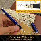 BEILUNER Blue Fountain Pen,Stunning Luxury Pens with 24K Gold Finish, Gorgeous 24K Gilded Nib(Fine), Trustworthy Pen Gift for Men&Women -Ink Converter-Elegant, Graduation,Nice Pen for Writing