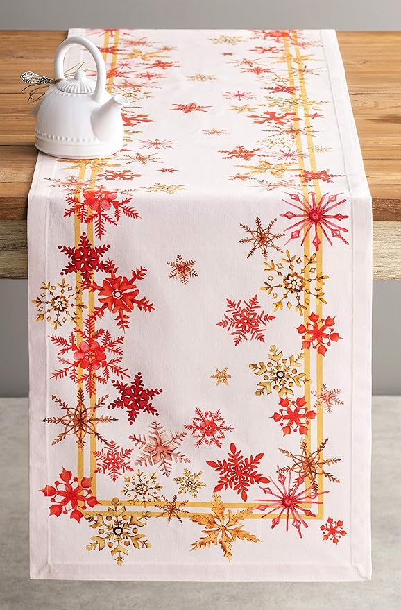 Maison d' Hermine Table Runner 100% Cotton Single Layer Table Runners 72 inches Long for Thanksgiving Christmas Decorations Home Kitchen Dining Party Wedding (Crystal Star, 14.5" x 72")
