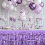 2 Pack Light Purple Table Skirts, 29x108" Metallic Foil Tinsel Fringe Table Skirts for Rectangle Tables Streamer Curtains Backdrop, Party Decorations for Birthdays Weddings Holidays
