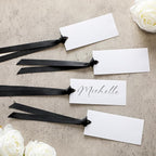 50 Pcs Name Place Cards for Table Setting Blank Wedding Place Cards with Satin Ribbon 1.57 x 3.54 Inch Hanging Gift Tags for Wedding Dinner Banquet Party Table Setting Supplies (Black)