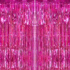 2Pack Hot Pink Metallic Tinsel Foil Fringe Curtains Backdrop for Pink Party Birthday Wedding Bachelorette Baby Shower Holiday Party Decorations Photo Booth Props, Bachelorette Christmas Party Decors