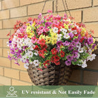 Artificial Flowers for Outdoors 24 Bundles, UV Resistant Colorful Fake Silk Flower Outdoor Planter Garden Decor Indoor Decorations