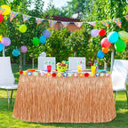Hawaiian Themed Party Decorations, 2PCS Luau Party Table Skirt Decorations, 108 X 29.5" Table Skirt Flower Tropical Hula Dance Parties Supplies, Grass Table Skirt for Summer Beach Themed Party