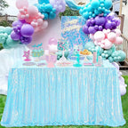 Glitter Blue Tablecloth 50x80 Inch Iridescent for Anniversary Birthday Baptism Mermaid Ocean Theme