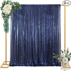 ShinyBeauty 4x10ft Navy Blue Sequin Photo Backdrop – 2 Pack Glitter Curtains for Wedding Photography, Party Decor, Studio Background (High-Reflective Sparkle, Portable & Lightweight)