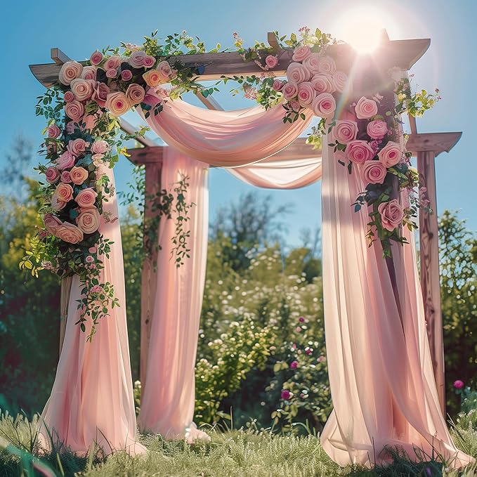 Wedding Arch Draping Fabric 2 Panels 28.7" x 20FT Blush Sheer Chiffon Backdrop Drapes for Wedding Ceremony Birthday Party Bridal Shower Outdoor Decoration