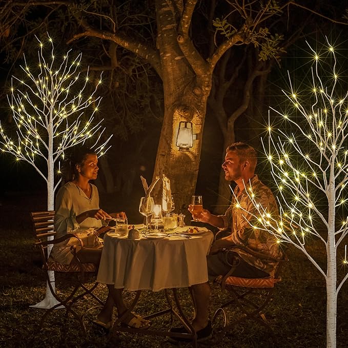 LIGHTSHARE 8 Feet 132L LED Birch Tree Lights, Pack of 2, Warm White, for Holiday Party and Christmas Decoration, Indoor and Outdoor Use