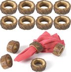 Farmhouse Rustic Wood Napkin Rings Set of 12 - Wooden Napkin Rings for Dinner Table Decoration, Wedding Dinner Party Banquet and Catering Party Services Table Decorations (Brown) - CLEENTABLE