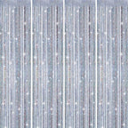 Picoway 4 Pack Foil Fringe Tinsel Backdrop Curtains, Birthday Engagement Bachelorette Party Decorations, Photo Booth Props Door Streamers Curtain (Silver)