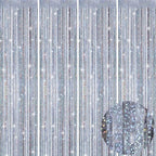 Picoway 4 Pack Foil Fringe Tinsel Backdrop Curtains, Birthday Engagement Bachelorette Party Decorations, Photo Booth Props Door Streamers Curtain (Silver)