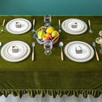 Velvet Tablecloth Luxurious Solid Rectangle Table Cloth,Oblong Retro Farmhouse Ruffle Tablecloths Washable Table Cover for Party Wedding Baby Shower Kitchen Dinning Tabletop Decoration