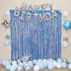 4 Pack Navy Blue Wavy Foil Fringe Curtains Party Decorations - 3.3 ft x 6.6 ft Streamer Tinsel Curtain Party Photo Backdrops for Birthday Party