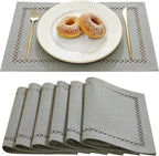 Burlap Placemats Set of 6, 12 x 18 Inch Rustic Geometric Hollow Place Mats, Heat Resistant Placemats for Farmhouse Kitchen Table Decor, Grey 6PCS