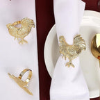 Set of 12 Rooster Napkin Rings for Farmhouse Table Decor | Premium Metal Chicken Dinnerware Holders | Rustic Kitchen & Holiday Party Table Setting (Gold) - ALPHA Living HOME