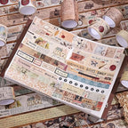 34 Rolls Vintage Washi Tape Set,Letter Map Stamp Stripe Literature Art Writable Aesthetic Washy Decorative Tapes for Scrapbooking, Junk Journal Supplies, Bullet Journaling 5-50mm Wide (3m Long)/Roll