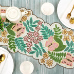 Handmade Beaded Table Runner -35 Inch Spring Floral Runner with Butterflies, Pink Flowers, and Green Leaves -Pastel Table Decor for Easter, Dining Room, Entryway, or Garden Party (Multi) - CLEENTABLE