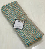 Chardin home Natural Jute Table Runner 13x48 Inch – Vintage Boho Rustic Table Decor – Handwoven Table Runner in Natural Jute and Aqua Turquoise – Farmhouse Dining or Console Table Accent